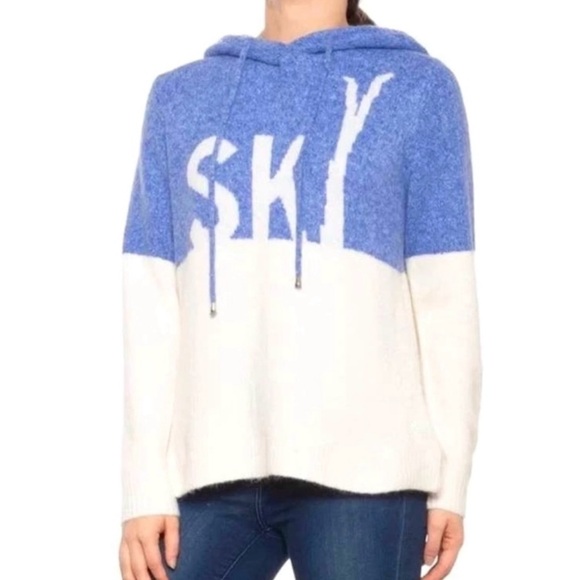 cupcakes & cashmere Sweaters - CUPCAKE AND CASHMERE Blue and White Hoodie SKI